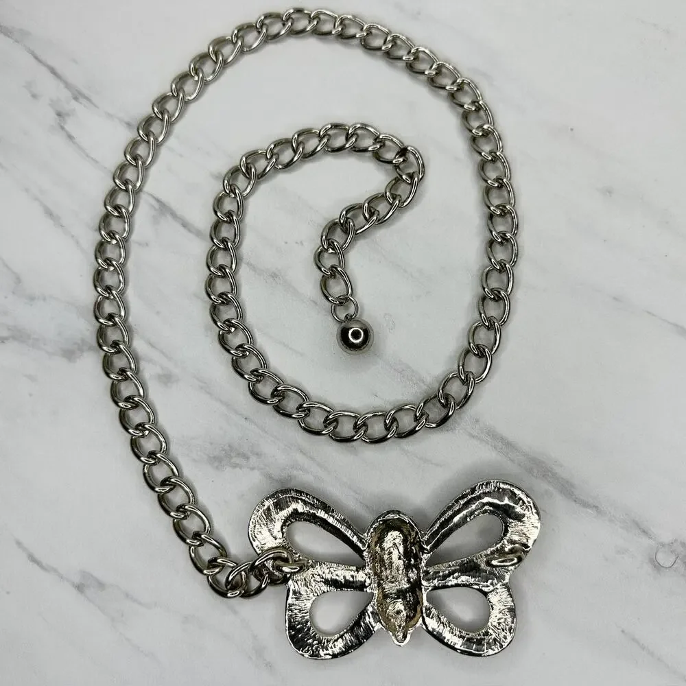 Womens Rhinestone Butterfly Chain Belt Silver Tone Chunky XS/Small ✨